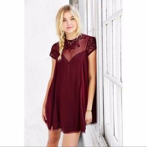 Maroon dress with lace detail